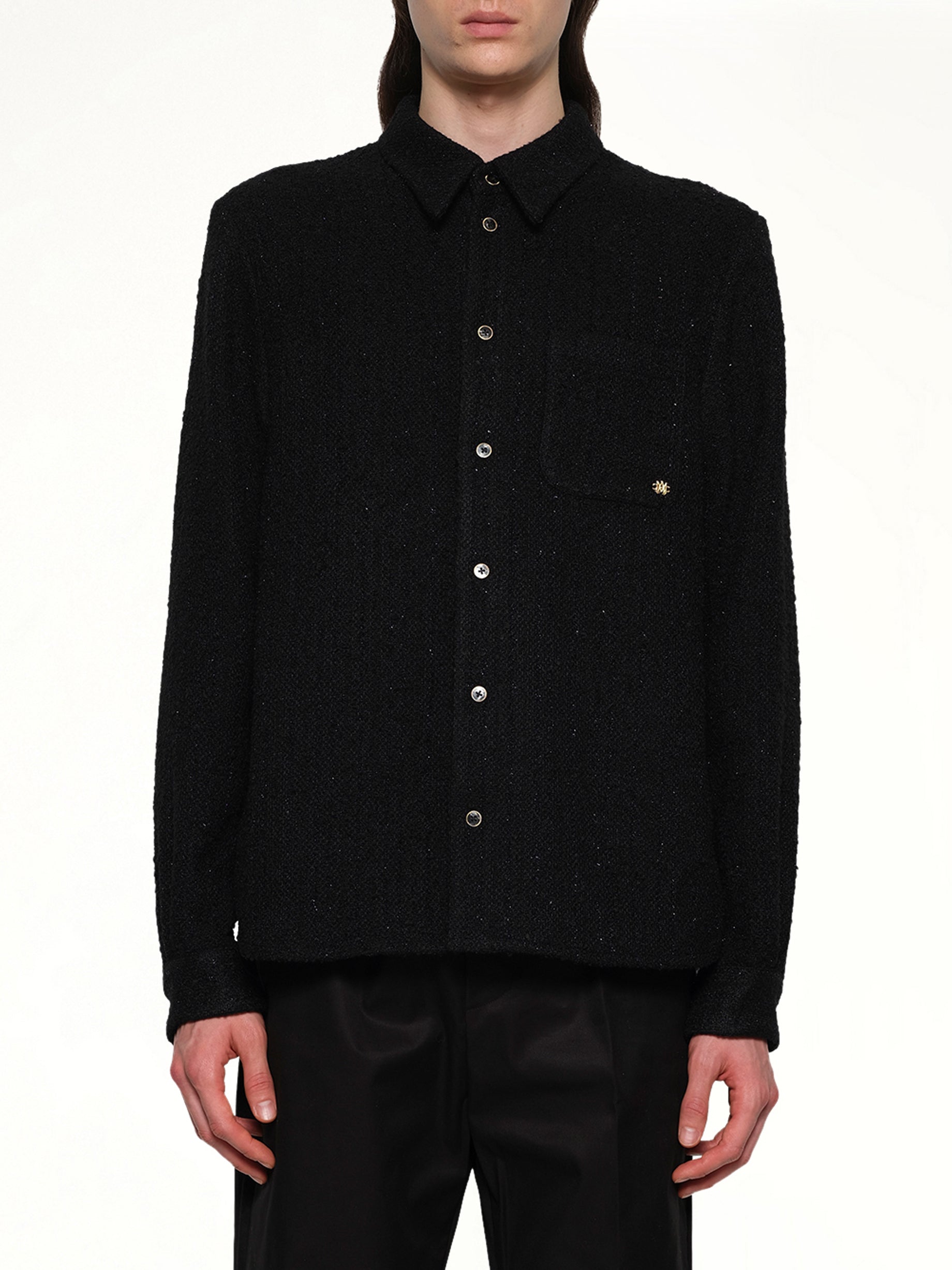 Shimmer Boucle Long Sleeve Shirt in Black