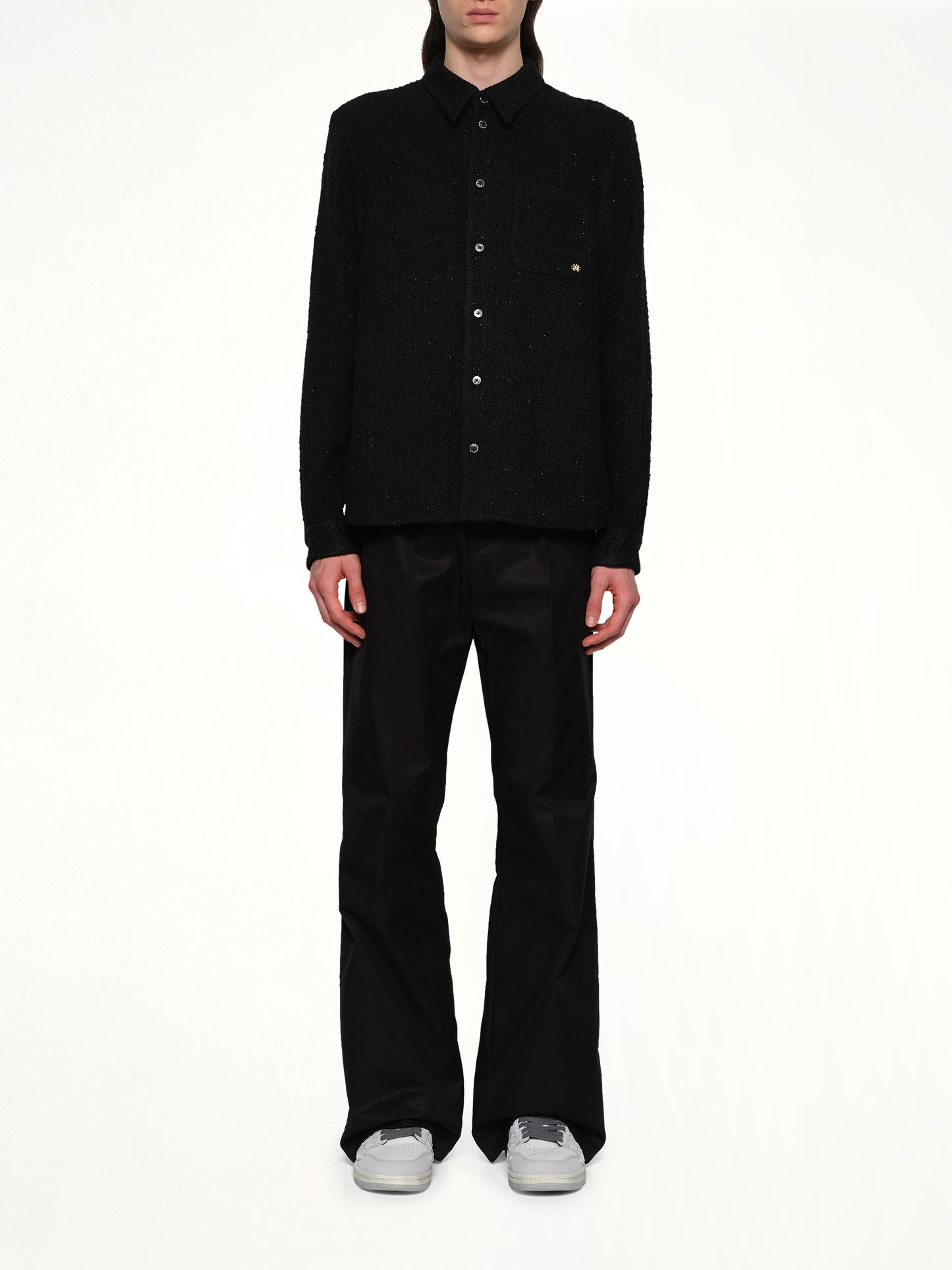 Shimmer Boucle Long Sleeve Shirt in Black