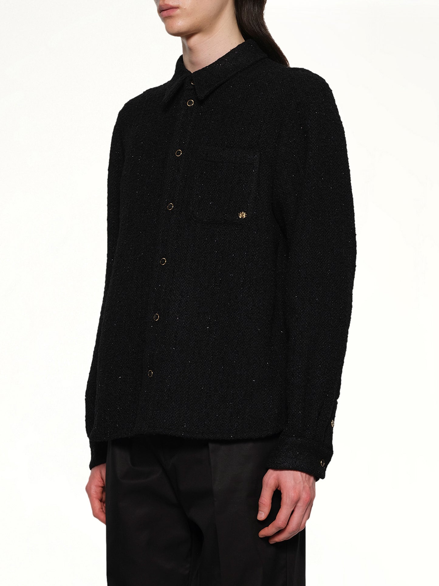 Shimmer Boucle Long Sleeve Shirt in Black