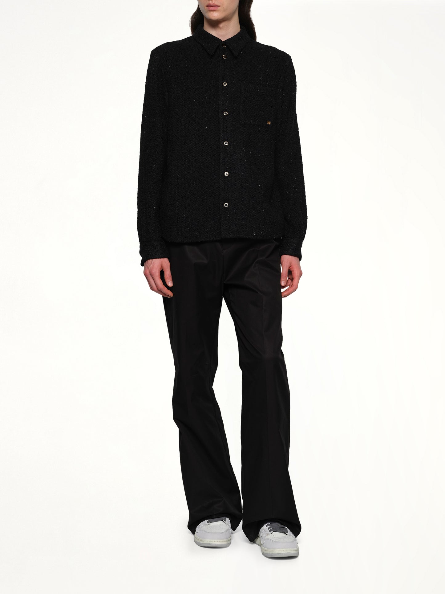 Shimmer Boucle Long Sleeve Shirt in Black