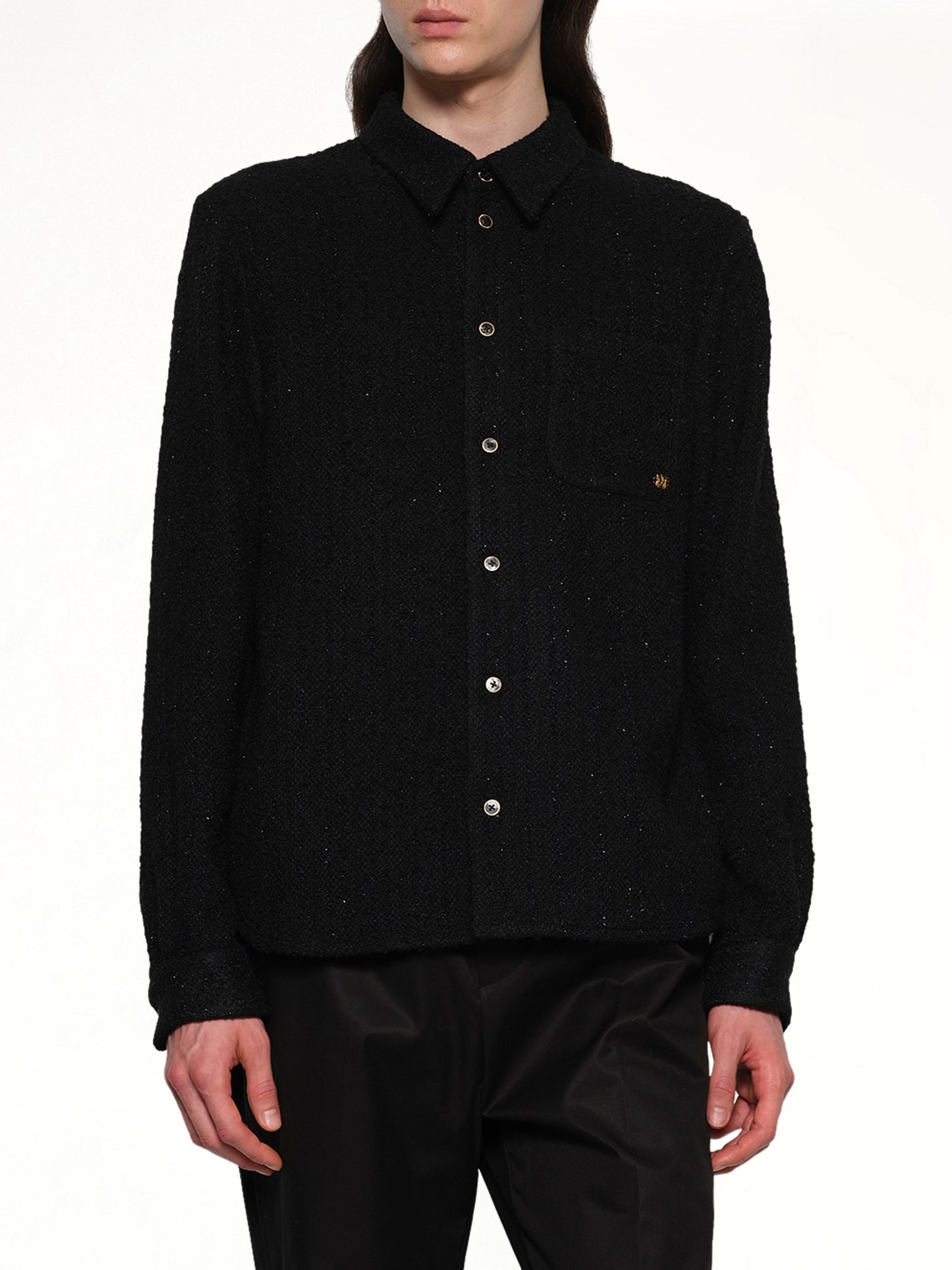 Shimmer Boucle Long Sleeve Shirt in Black