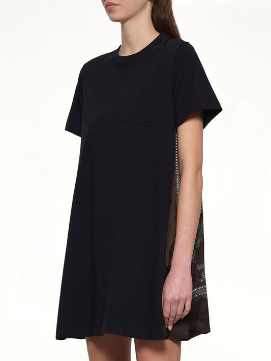 Paisley Print x Cotton Jersey Dress in Navy/Khaki