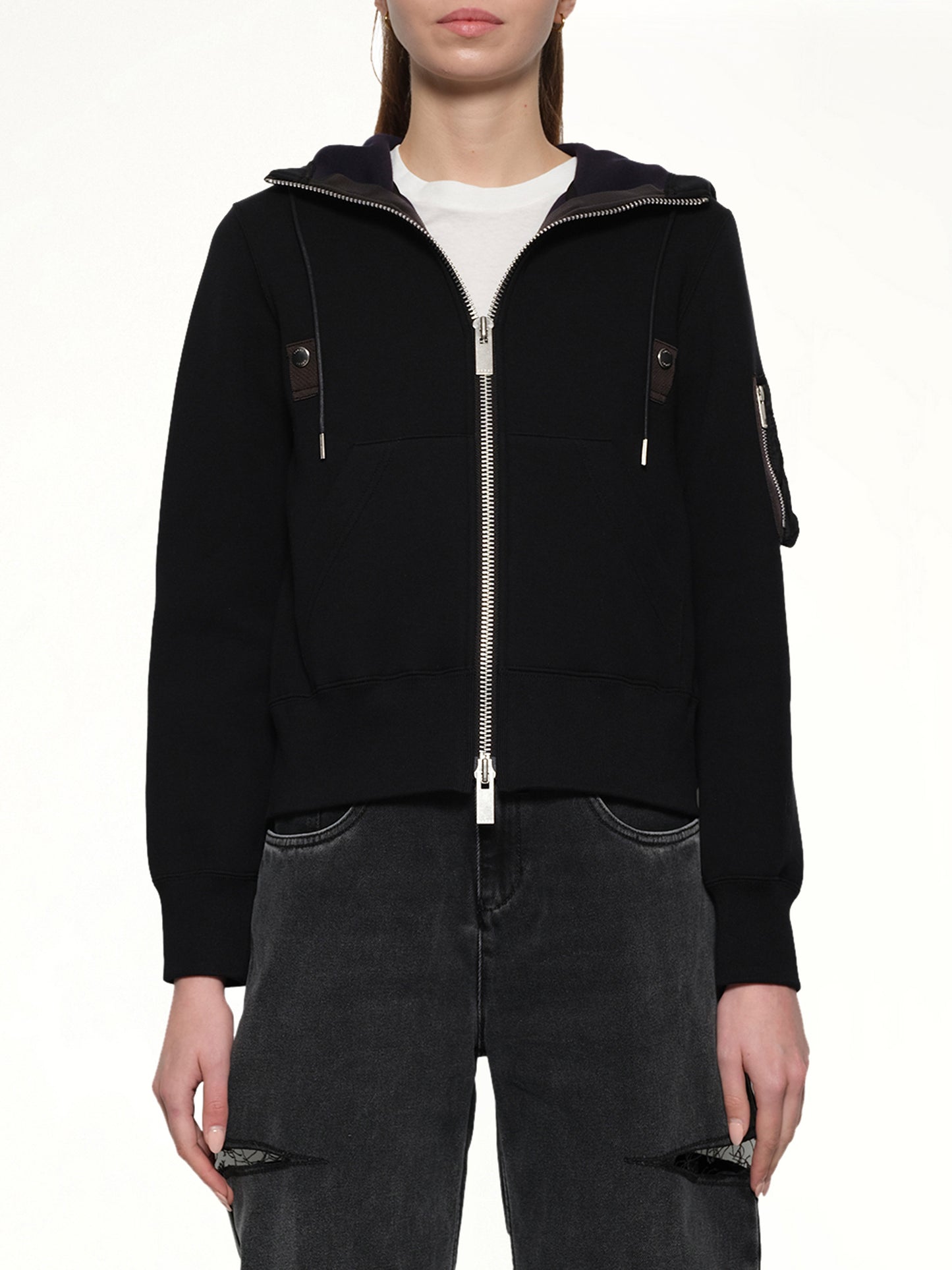Sponge Sweat Nylon Twill Hoodie in Black