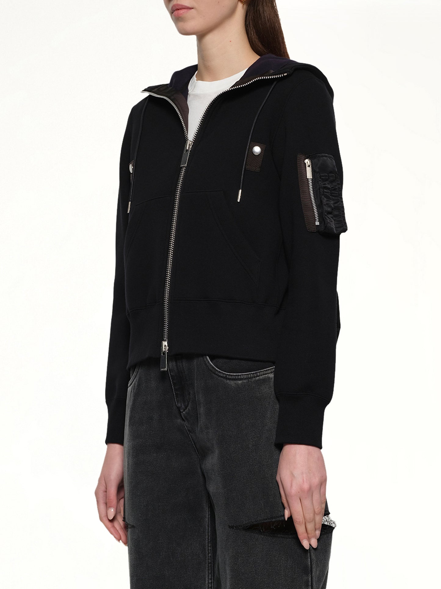 Sponge Sweat Nylon Twill Hoodie in Black