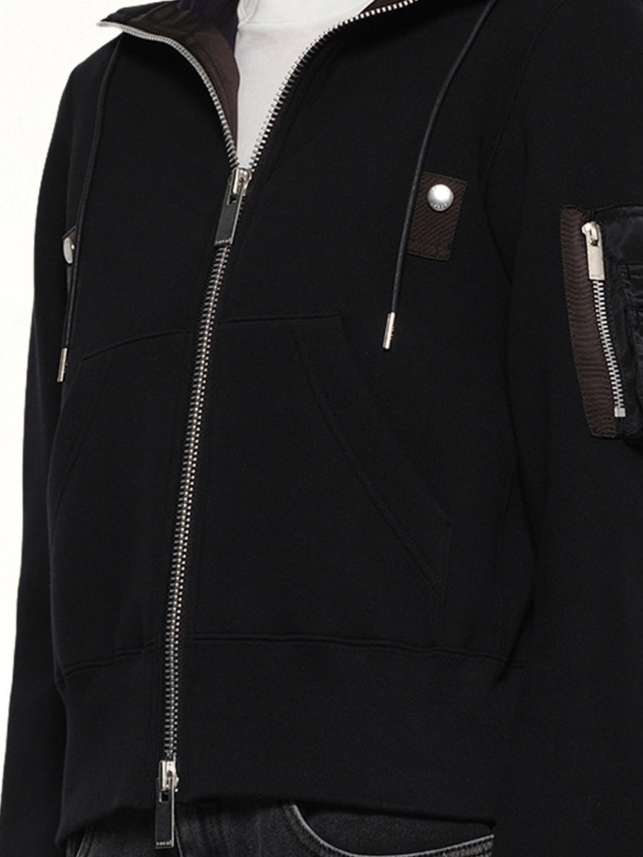 Sponge Sweat Nylon Twill Hoodie in Black