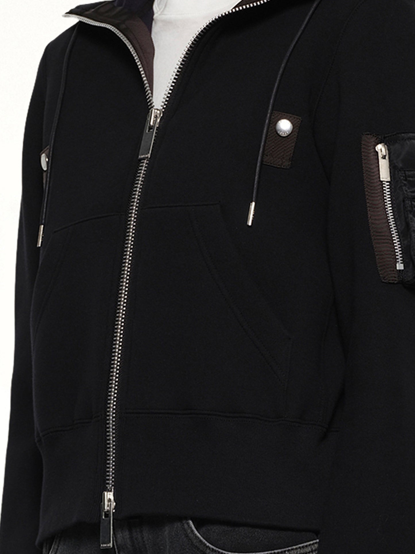 Sponge Sweat Nylon Twill Hoodie in Black