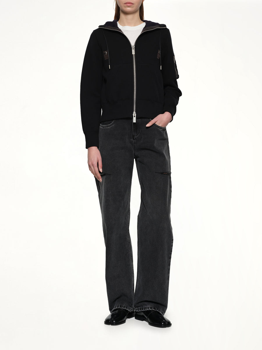 Sponge Sweat Nylon Twill Hoodie in Black