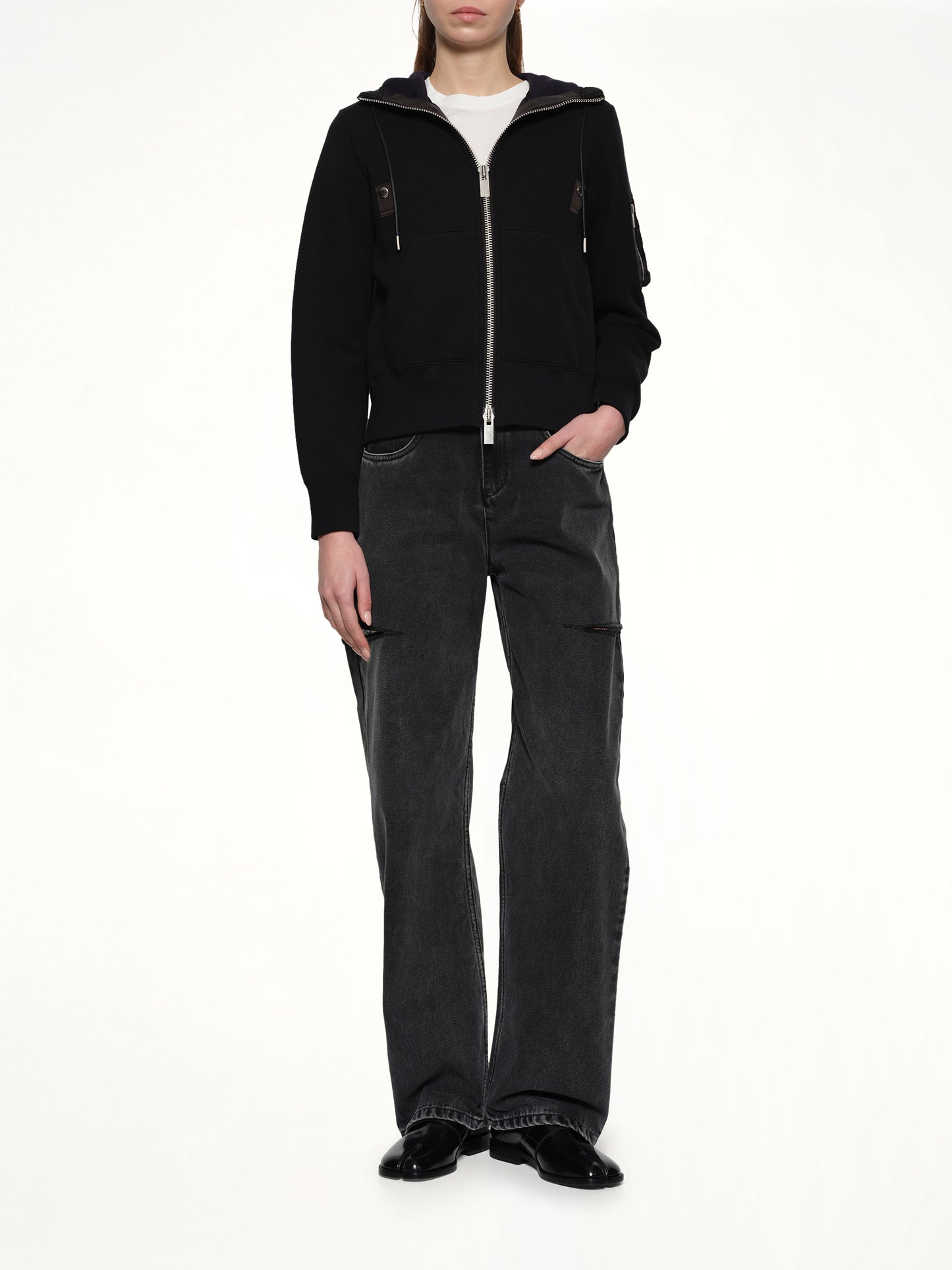 Sponge Sweat Nylon Twill Hoodie in Black