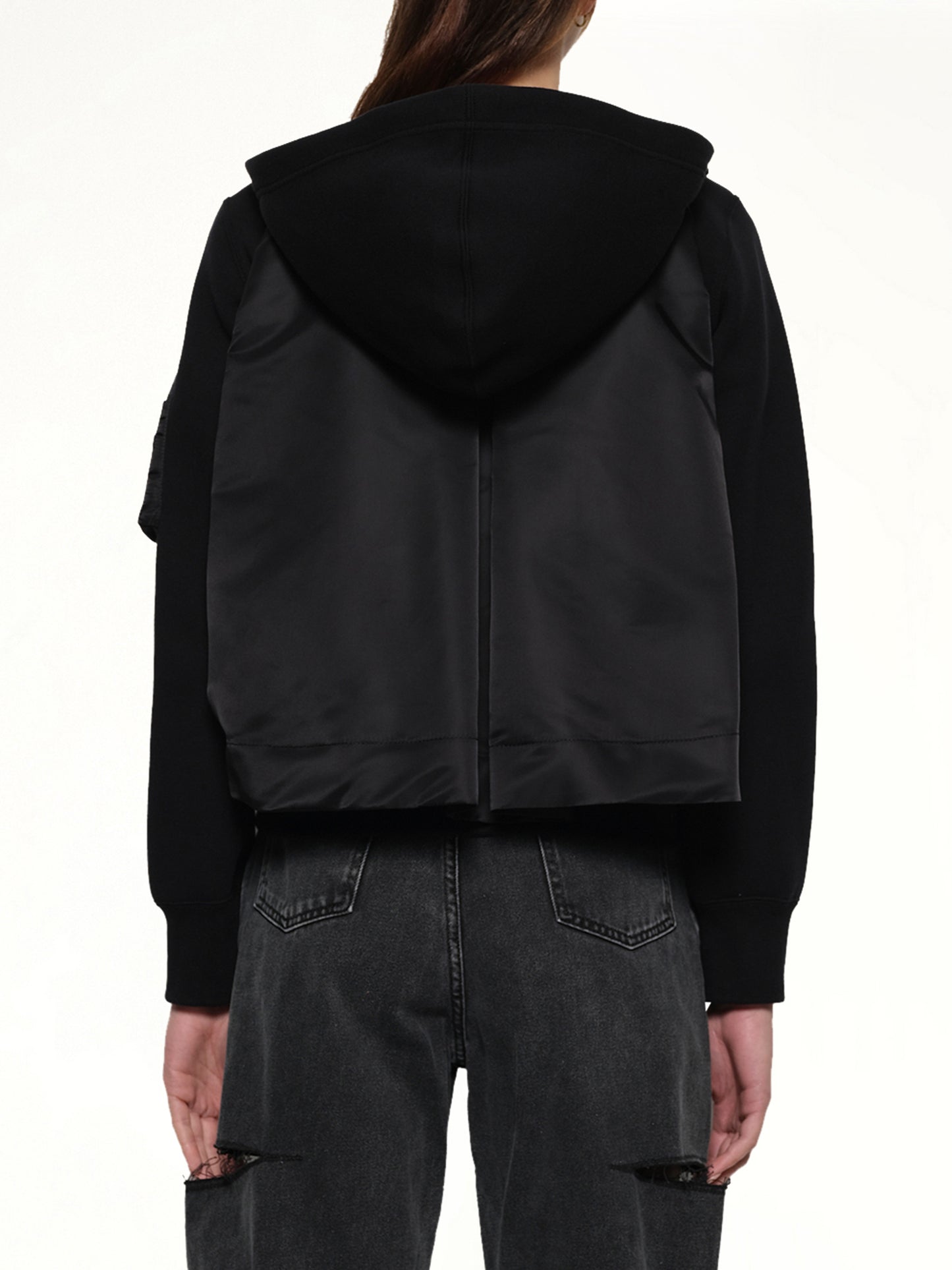 Sponge Sweat Nylon Twill Hoodie in Black