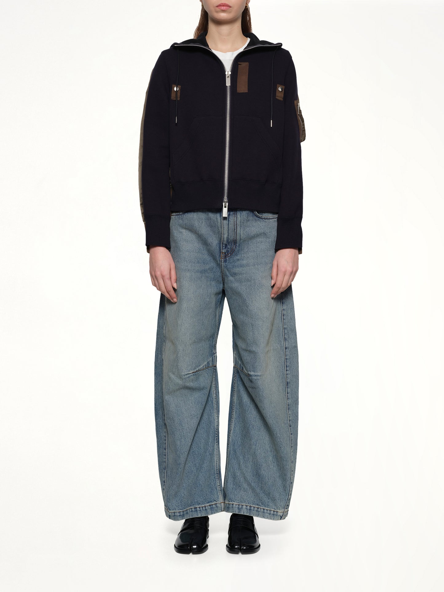 Sponge x Nylon Twill Hoodie in Navy/Dark Khaki