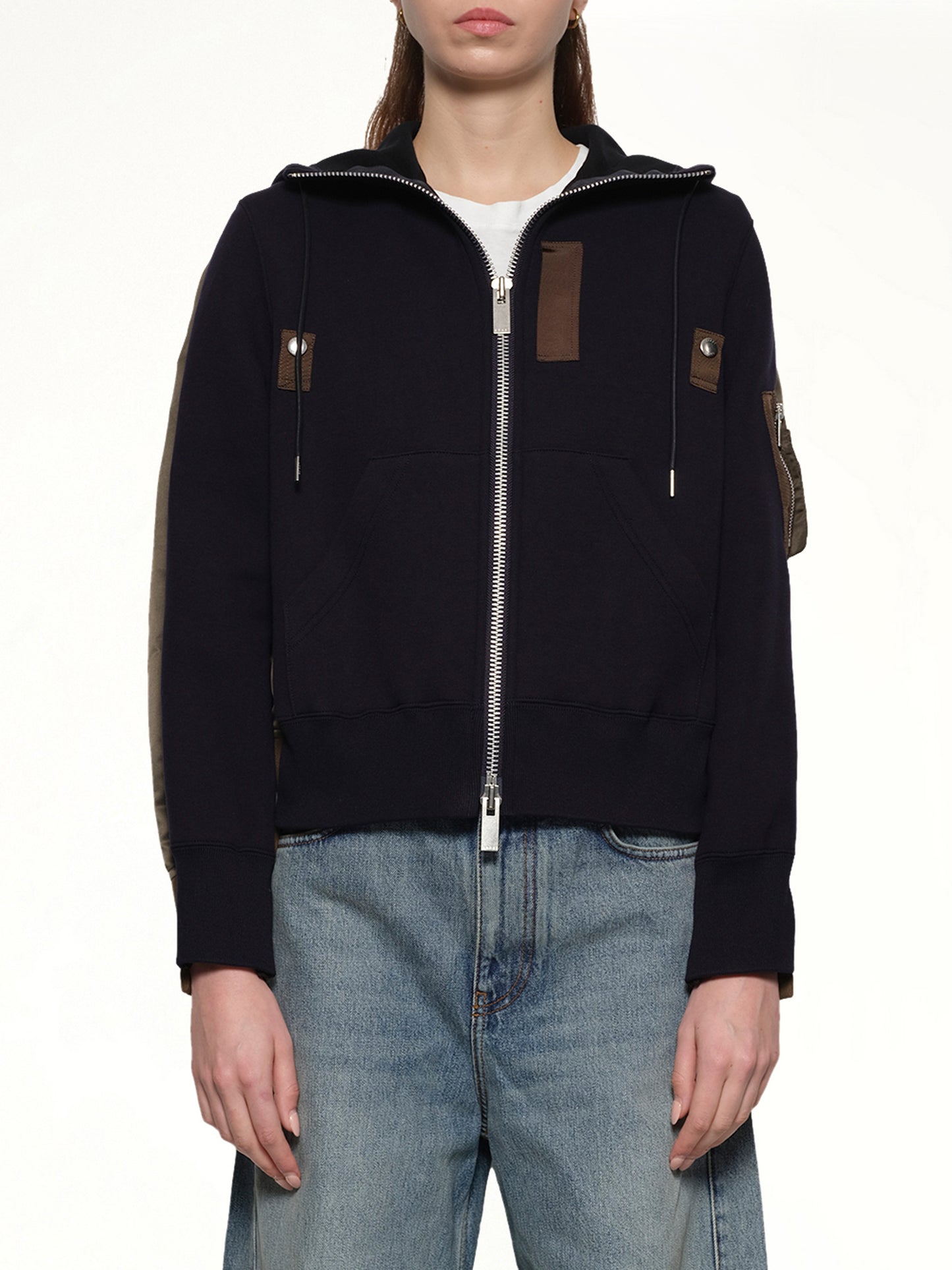 Sponge x Nylon Twill Hoodie in Navy/Dark Khaki