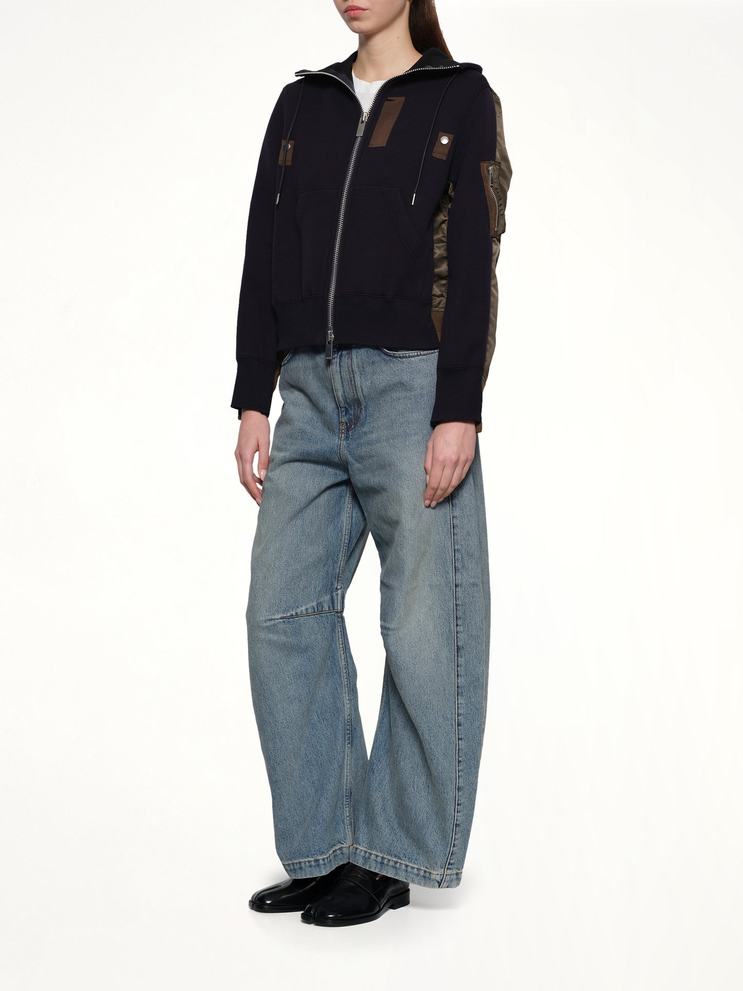 Sponge x Nylon Twill Hoodie in Navy/Dark Khaki