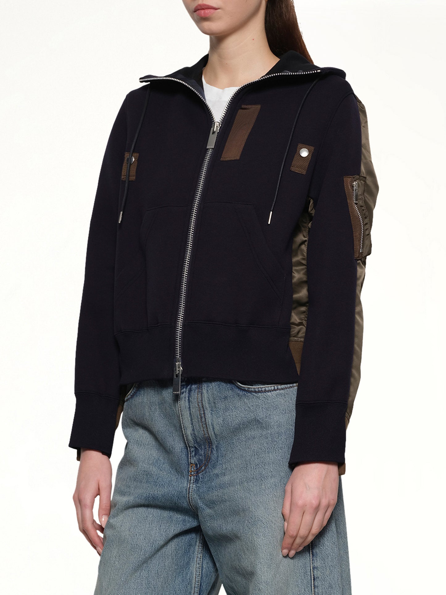 Sponge x Nylon Twill Hoodie in Navy/Dark Khaki