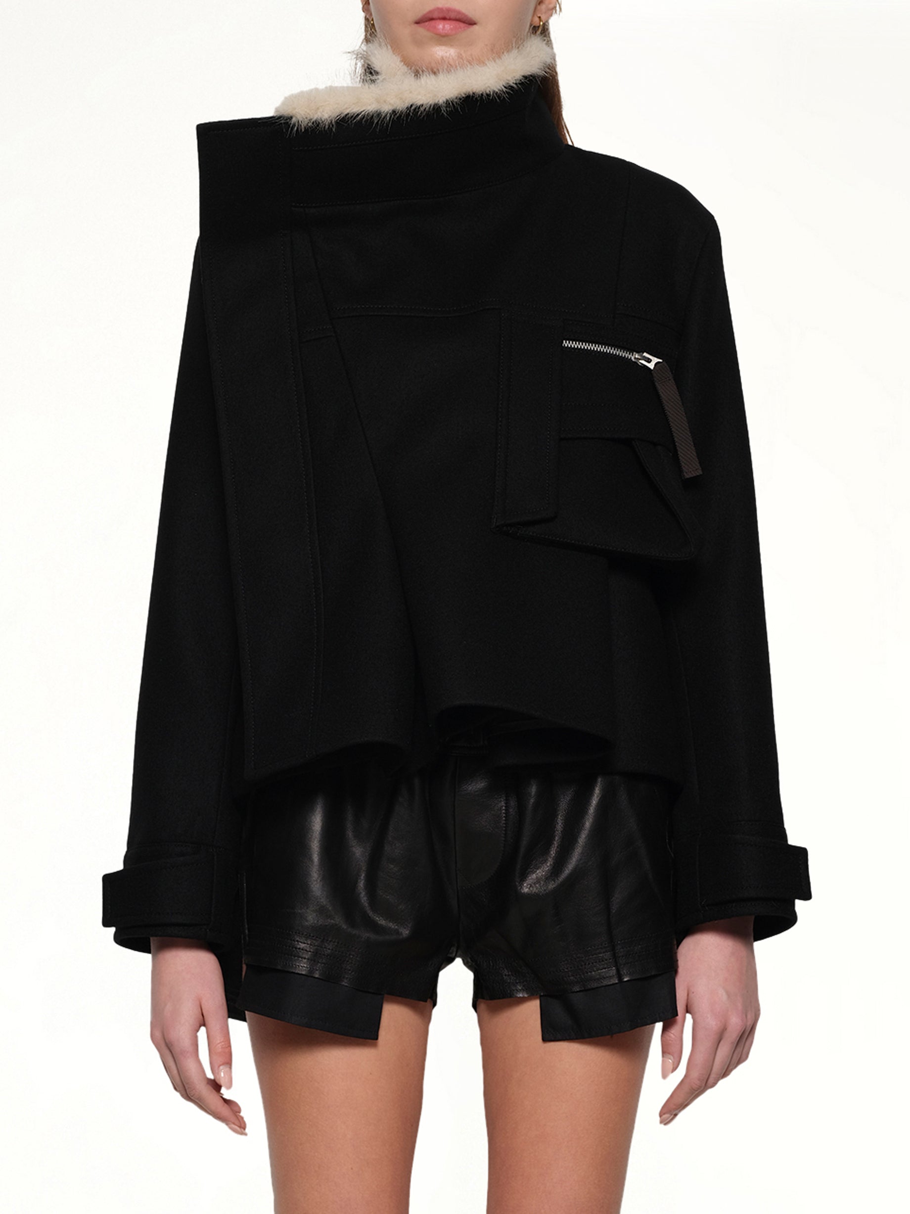 Wool Melton Blouson in Black