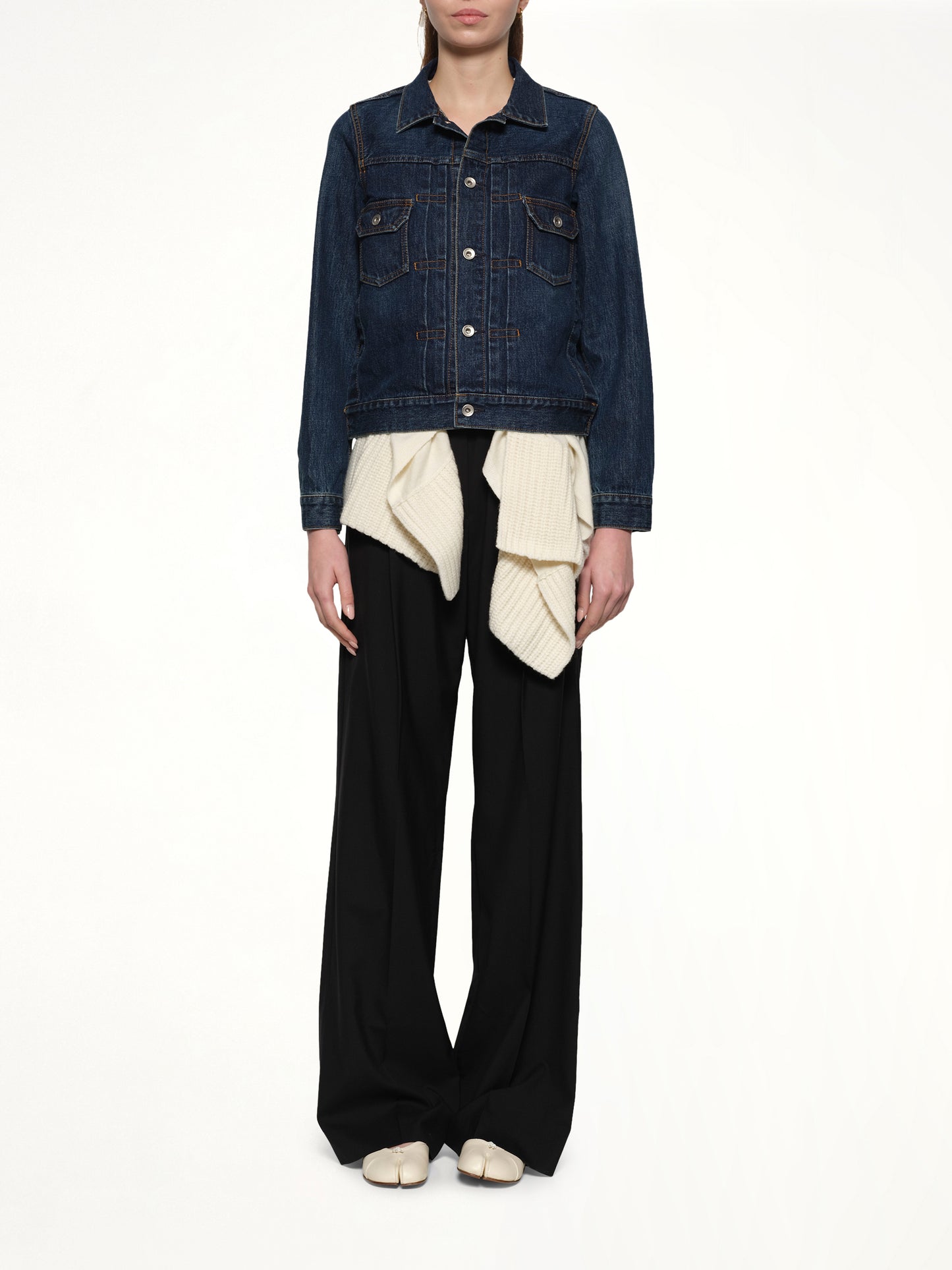 Denim x Wool Knit Jacket in Blue/Off White