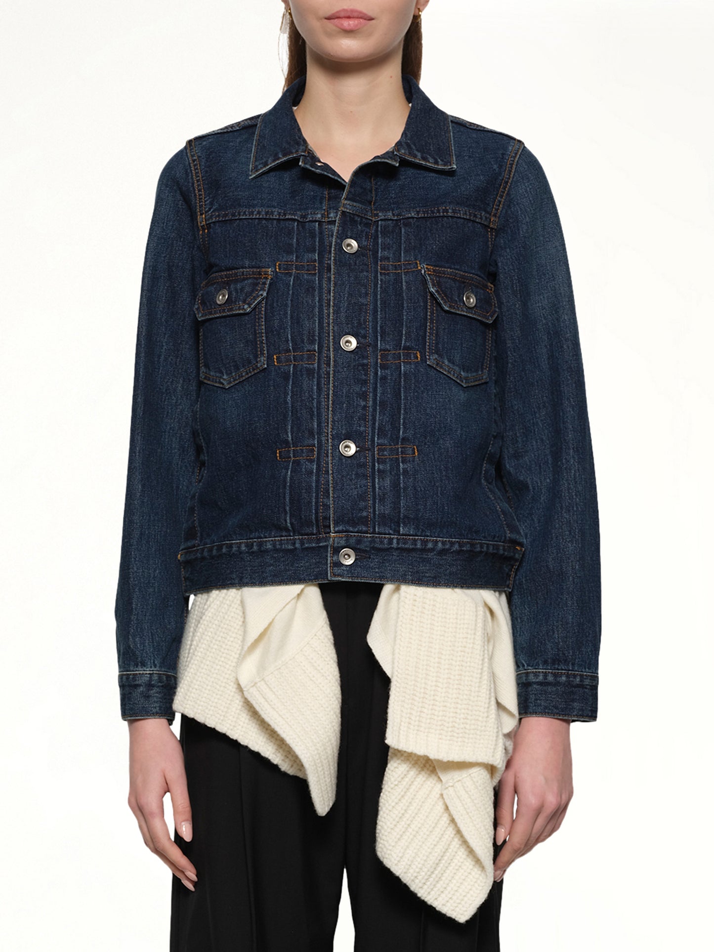 Denim x Wool Knit Jacket in Blue/Off White