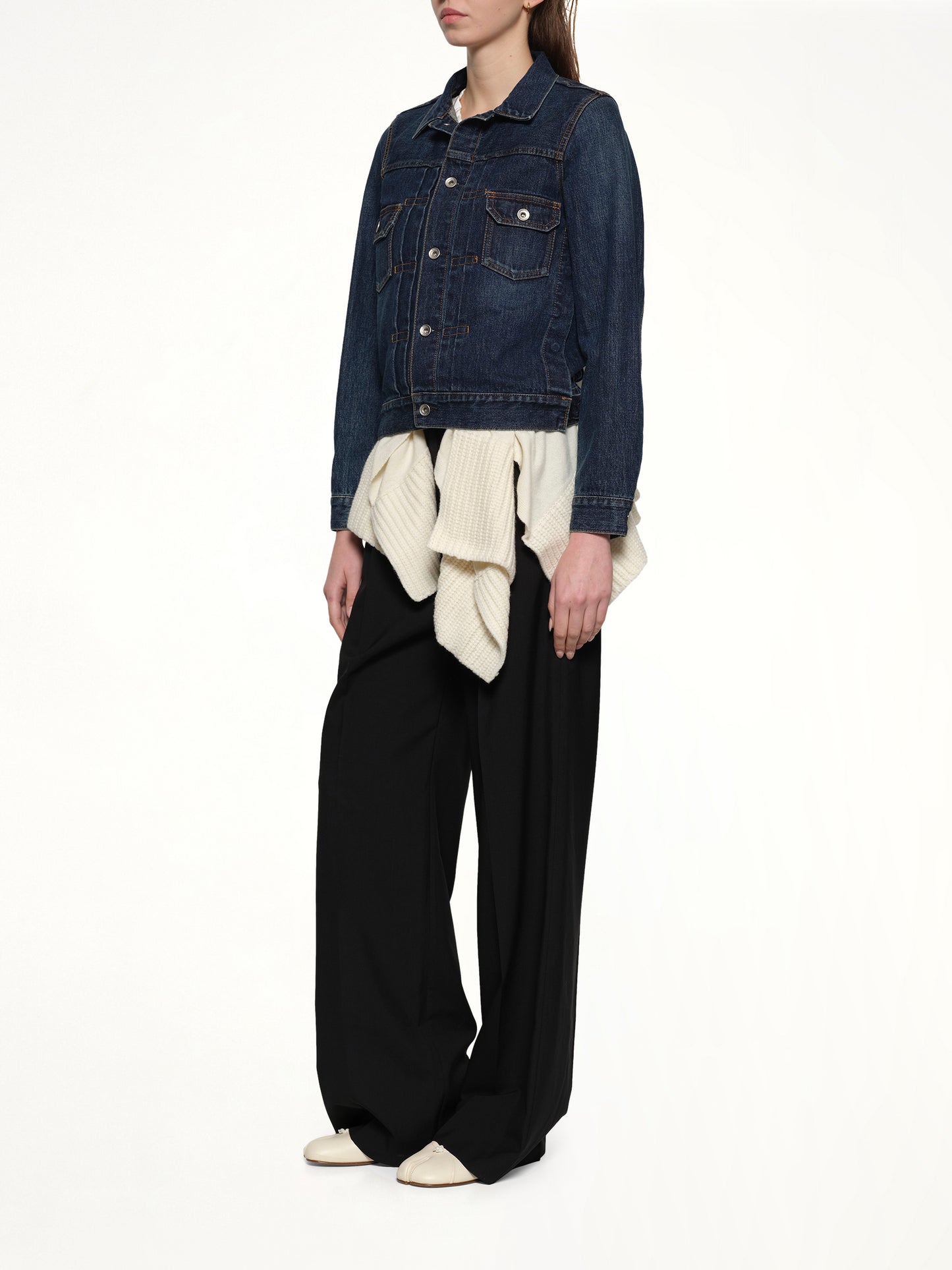 Denim x Wool Knit Jacket in Blue/Off White