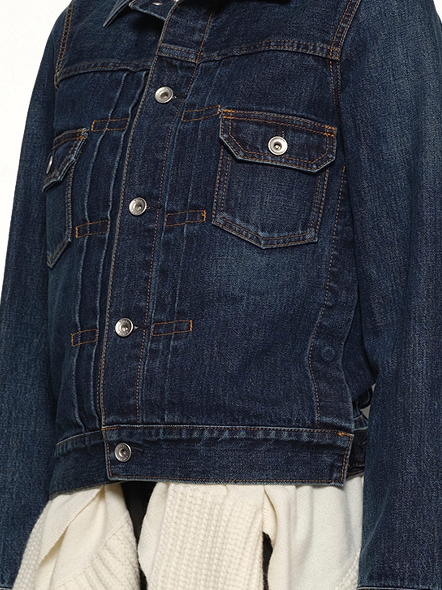 Denim x Wool Knit Jacket in Blue/Off White