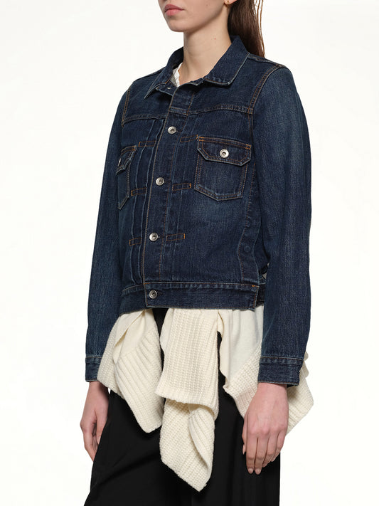 Denim x Wool Knit Jacket in Blue/Off White