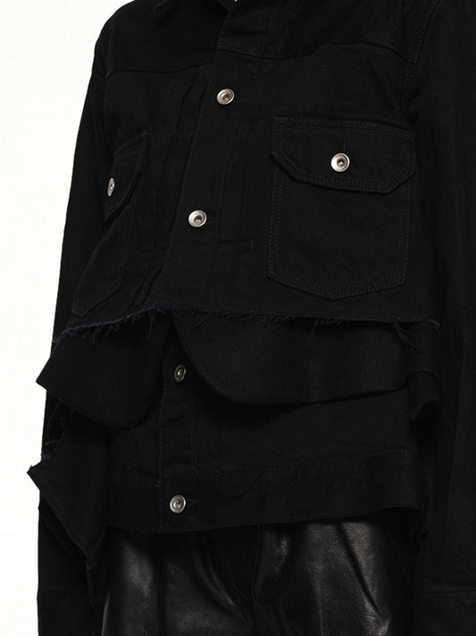 Denim x Wool Melton Jacket in Black