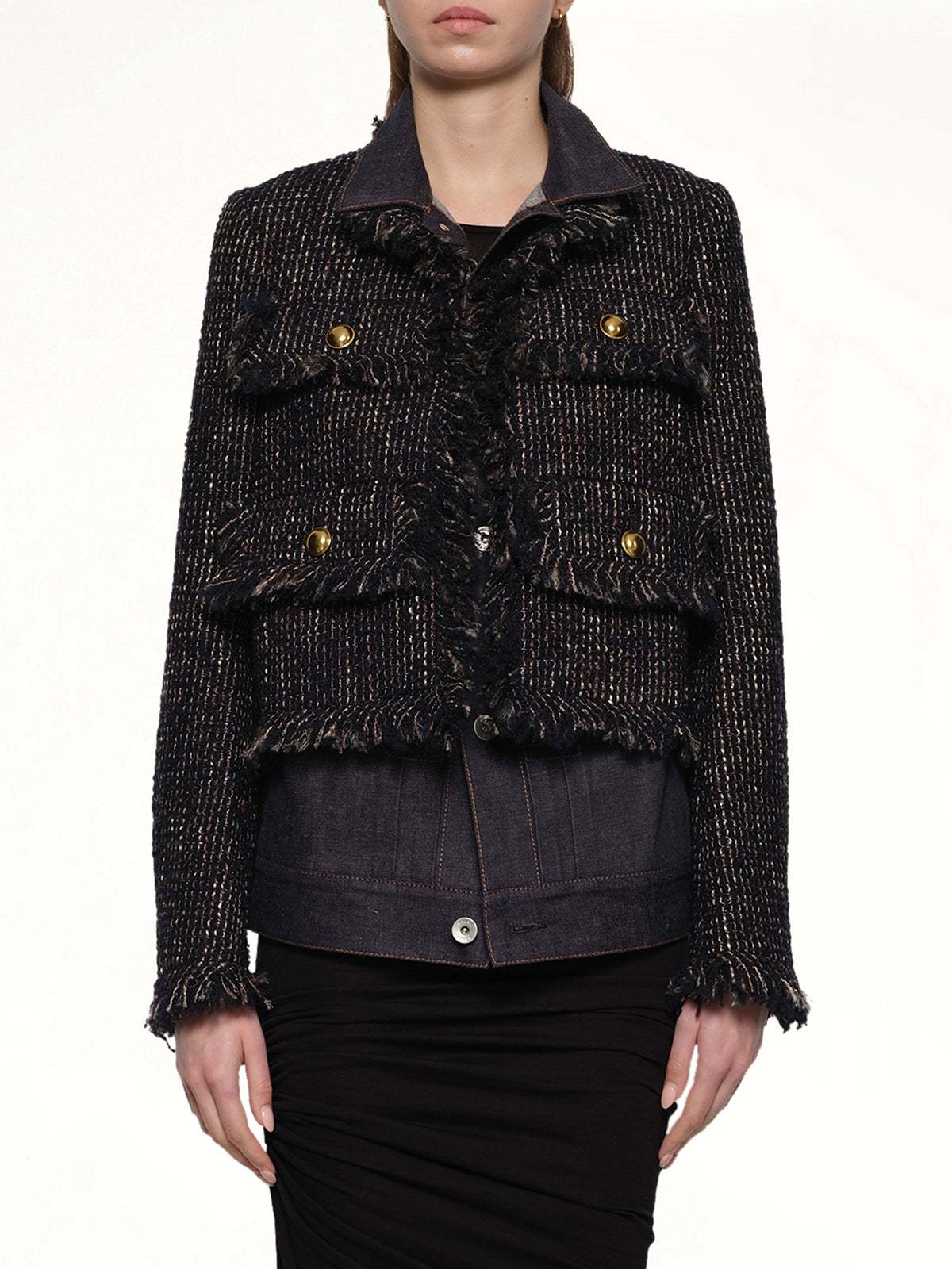 Denim x Tweed Jacket in Navy/Indigo