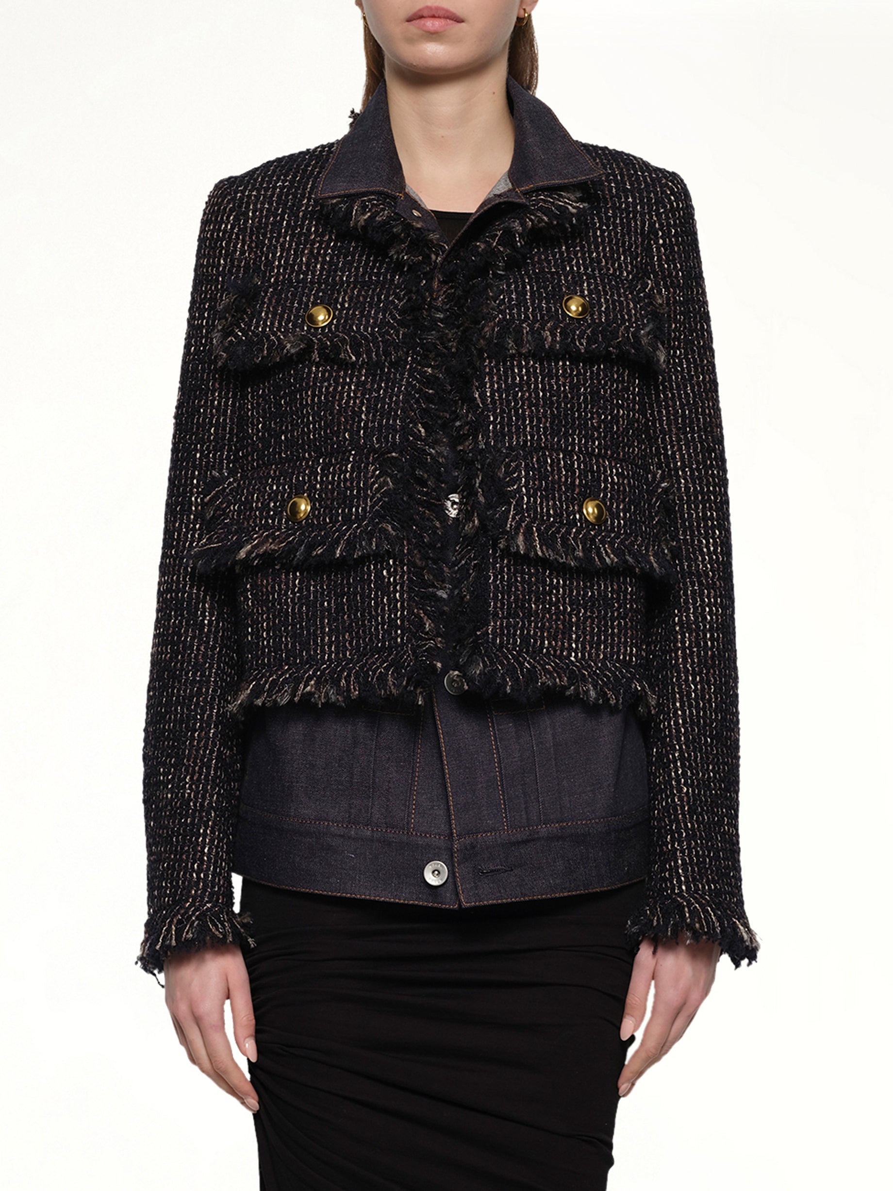 Denim x Tweed Jacket in Navy/Indigo