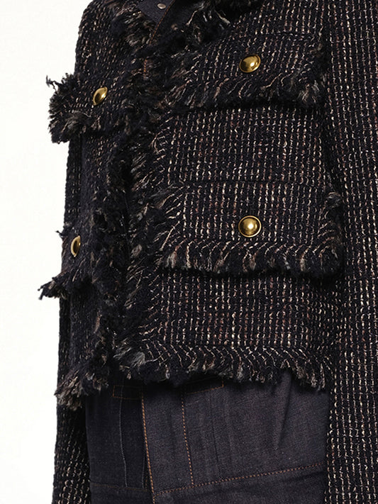 Denim x Tweed Jacket in Navy/Indigo