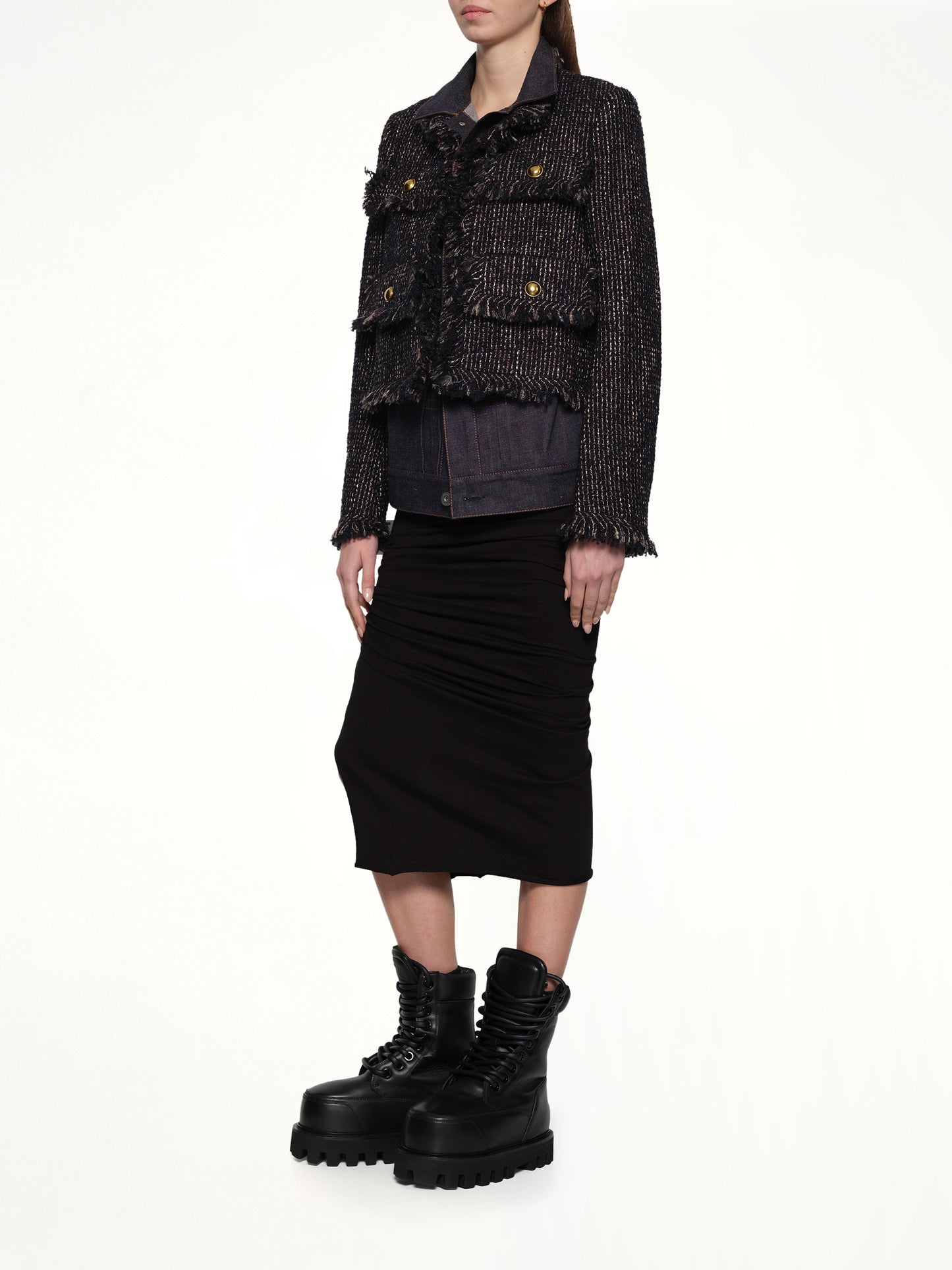 Denim x Tweed Jacket in Navy/Indigo