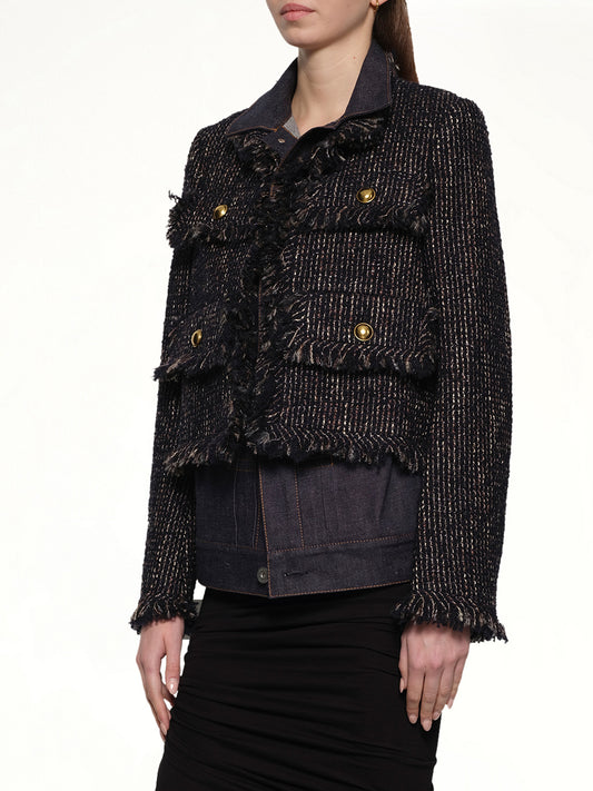 Denim x Tweed Jacket in Navy/Indigo