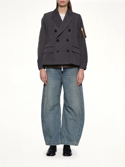 Stripe Doeskin x Nylon Twill Jacket in Gray/Dark Khaki