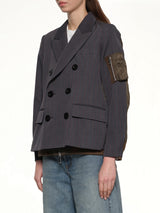 Stripe Doeskin x Nylon Twill Jacket in Gray/Dark Khaki