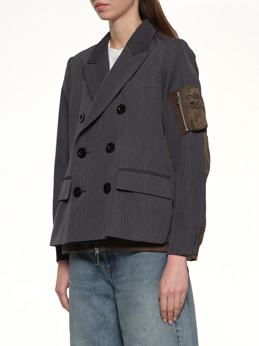 Stripe Doeskin x Nylon Twill Jacket in Gray/Dark Khaki