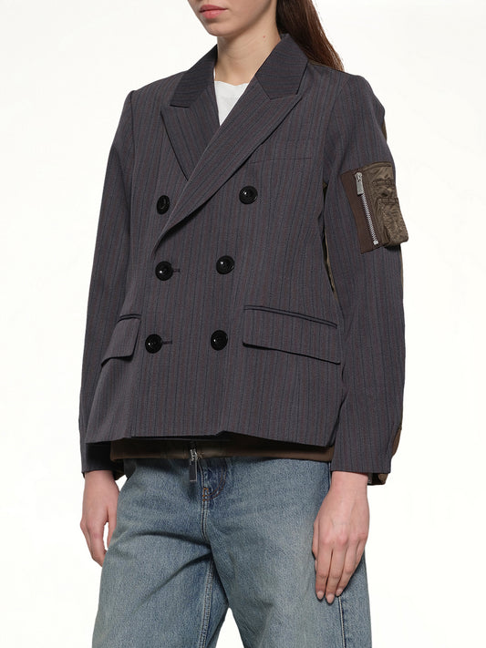 Stripe Doeskin x Nylon Twill Jacket in Gray/Dark Khaki
