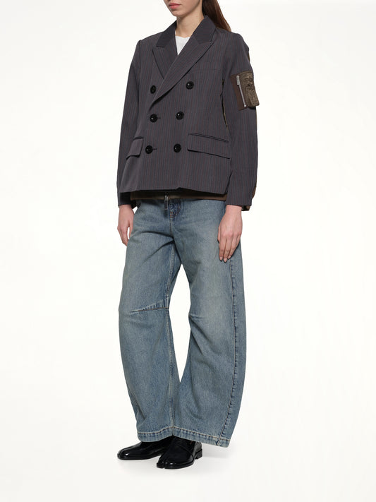 Stripe Doeskin x Nylon Twill Jacket in Gray/Dark Khaki
