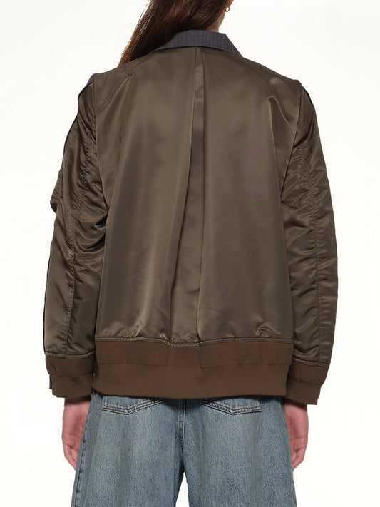 Stripe Doeskin x Nylon Twill Jacket in Gray/Dark Khaki