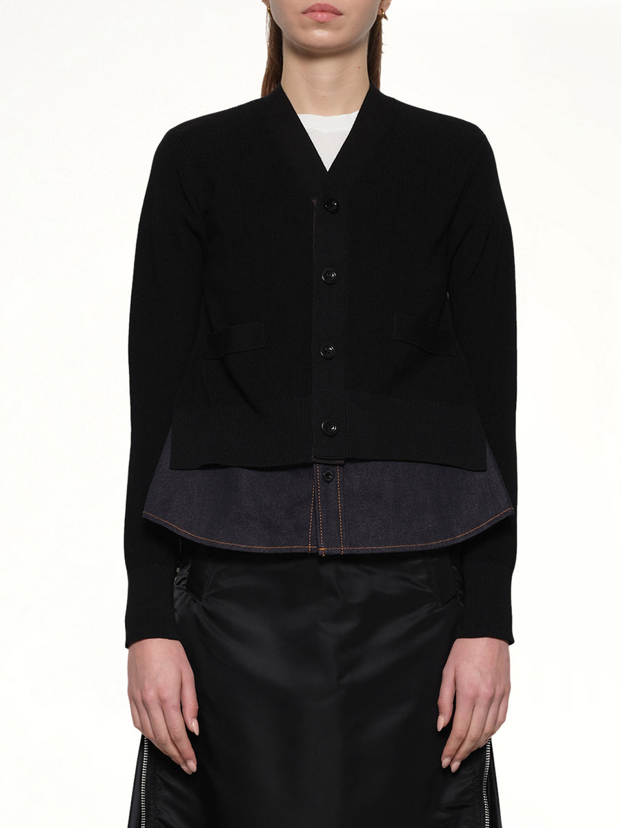 Denim x Knit Cardigan in Black/Indigo