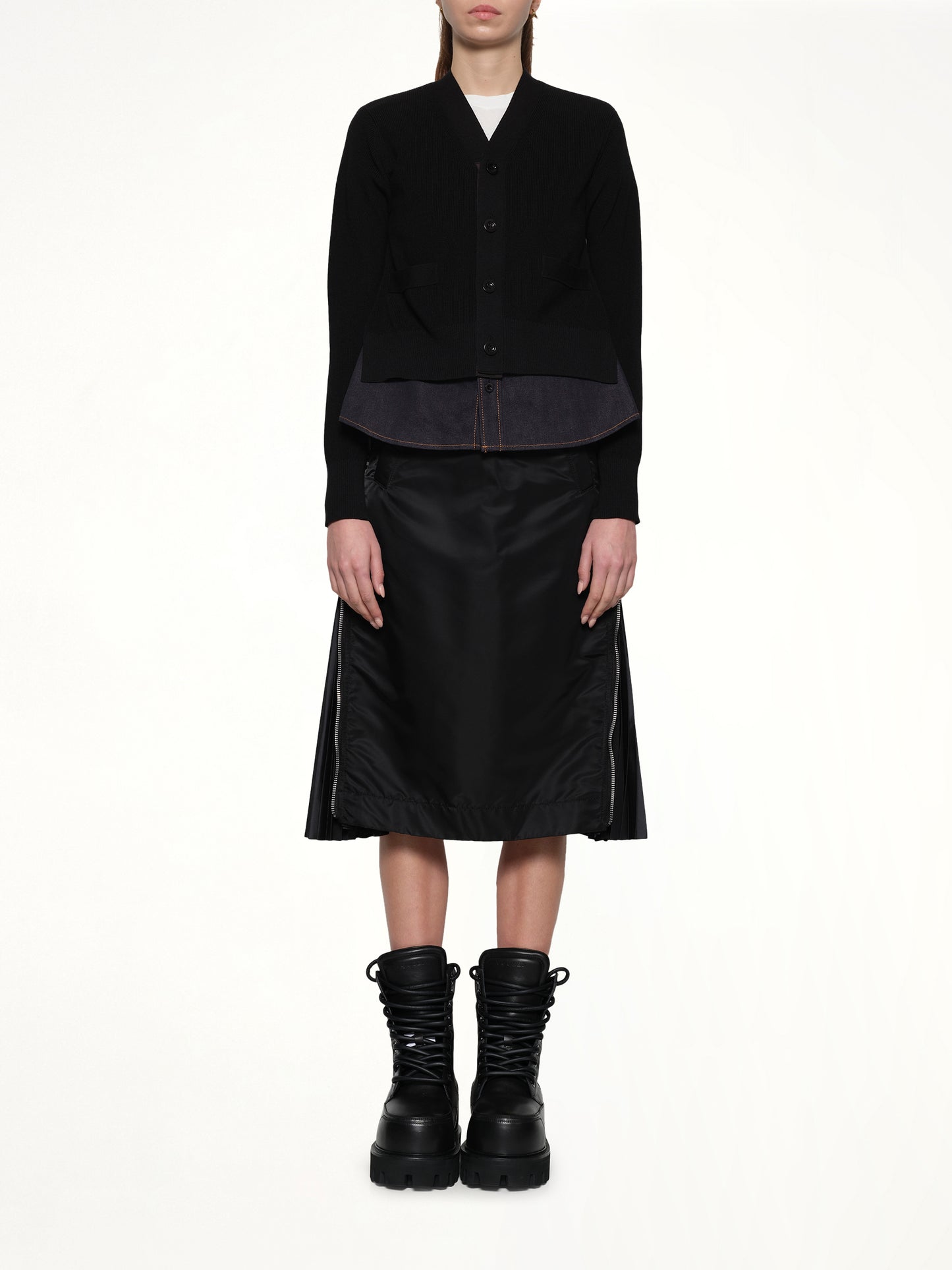 Denim x Knit Cardigan in Black/Indigo