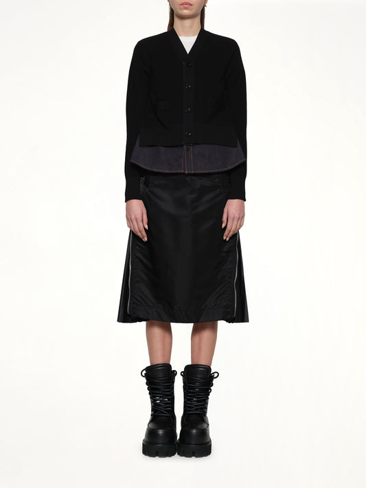 Denim x Knit Cardigan in Black/Indigo