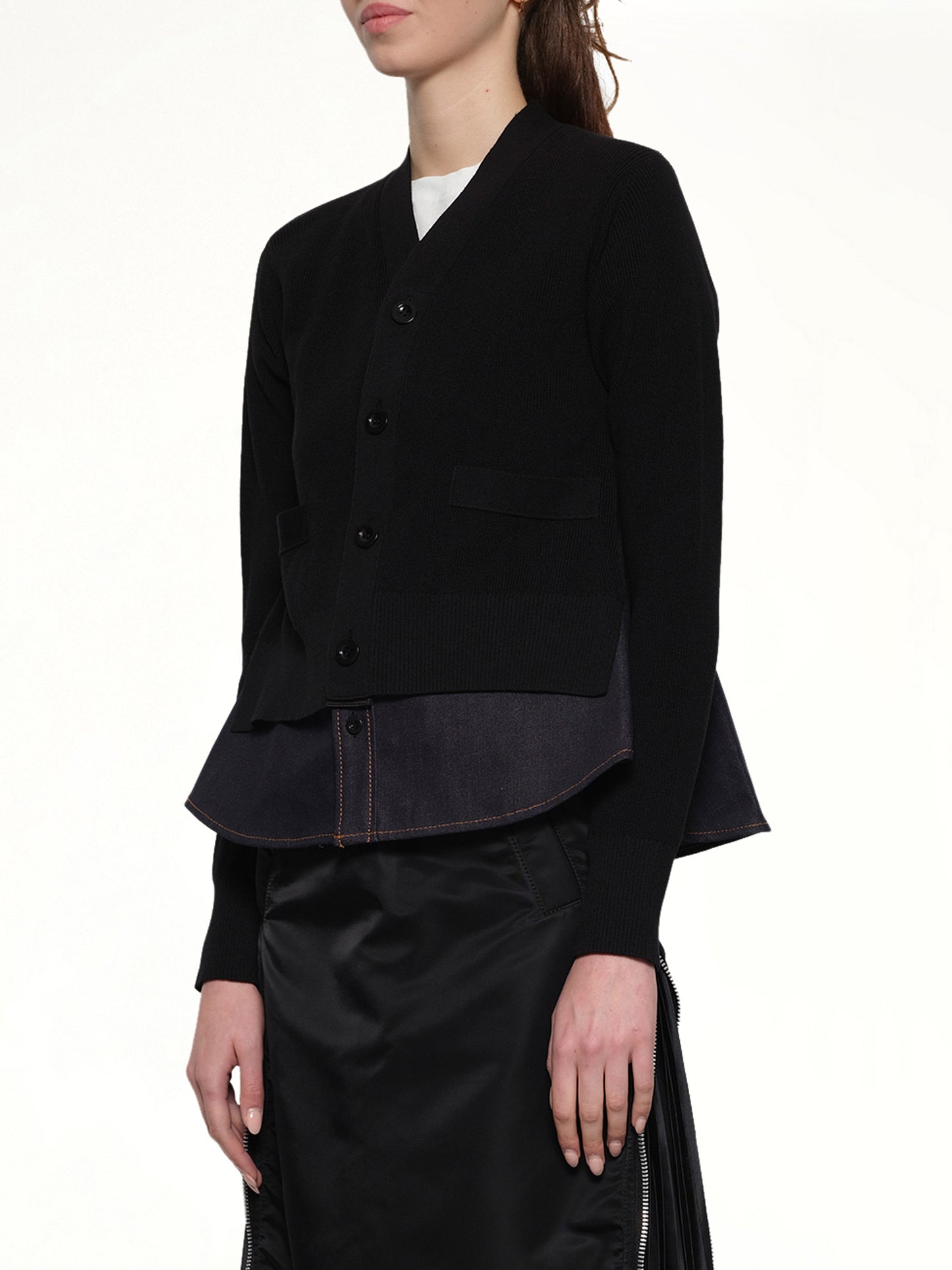 Denim x Knit Cardigan in Black/Indigo