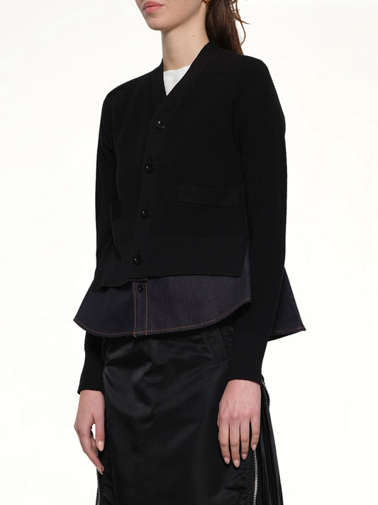 Denim x Knit Cardigan in Black/Indigo