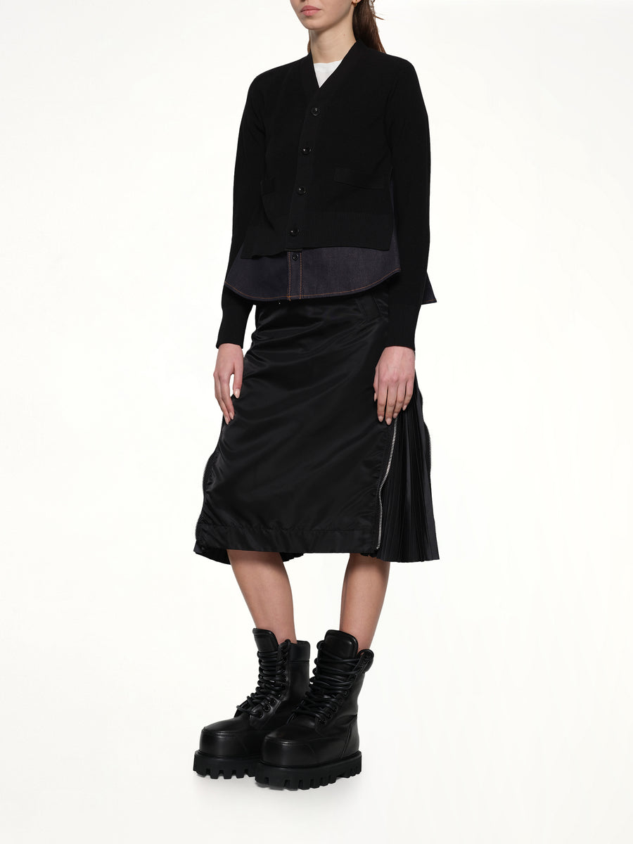 Denim x Knit Cardigan in Black/Indigo