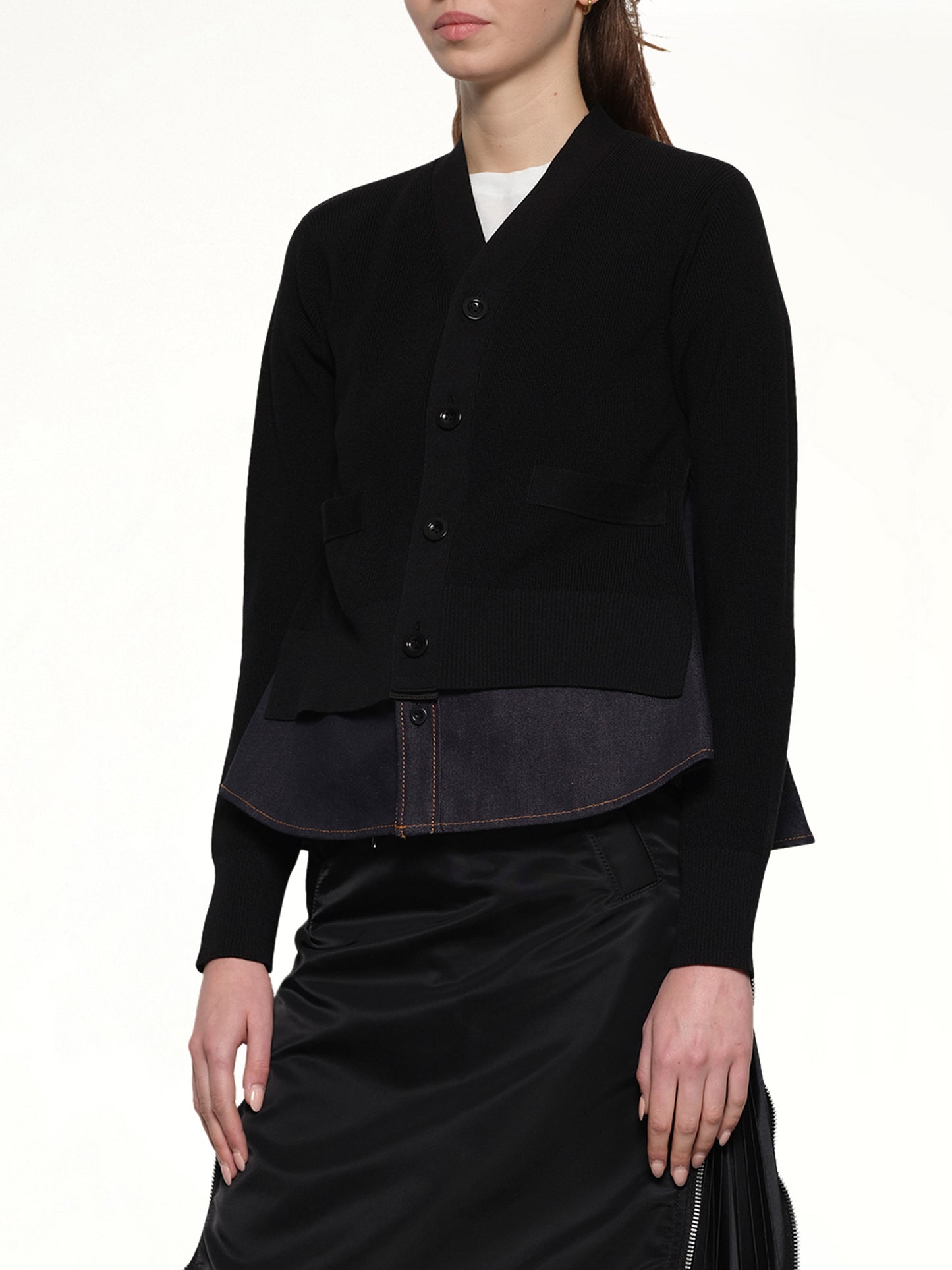 Denim x Knit Cardigan in Black/Indigo