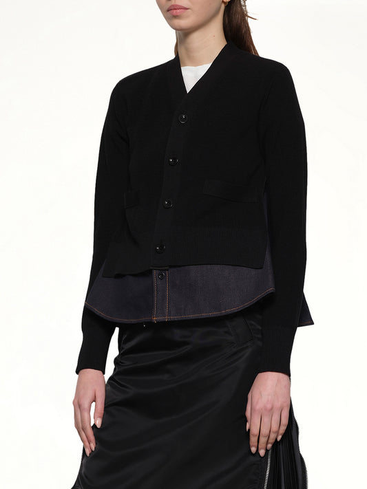 Denim x Knit Cardigan in Black/Indigo