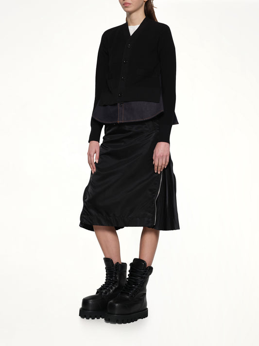 Denim x Knit Cardigan in Black/Indigo