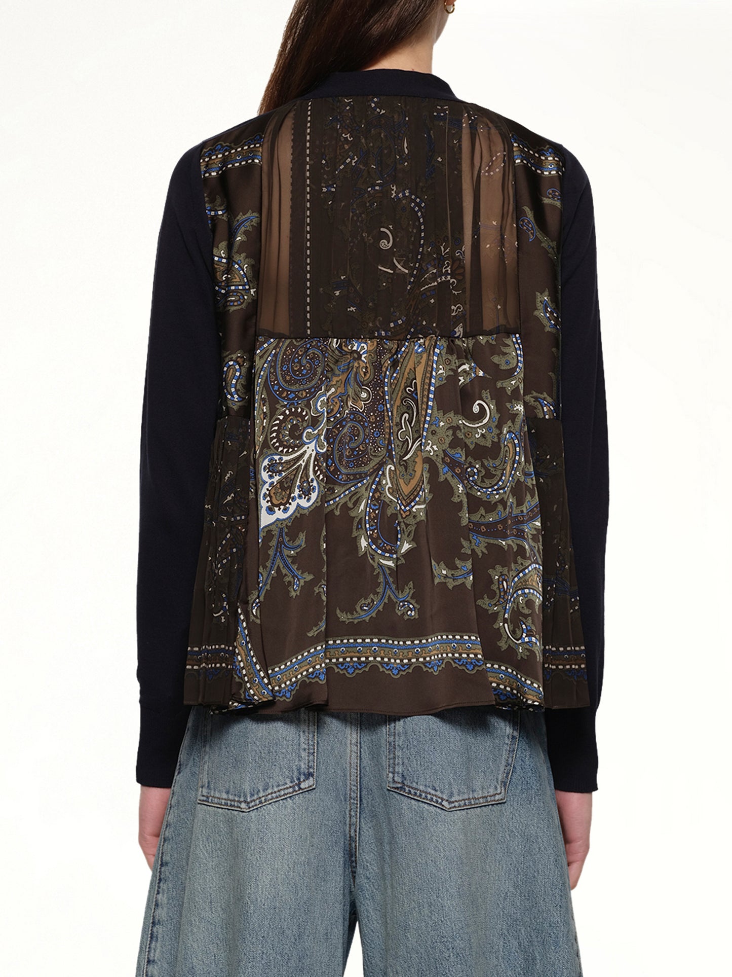 Paisley Print x Cotton Knit Cardigan in Brown/Khaki