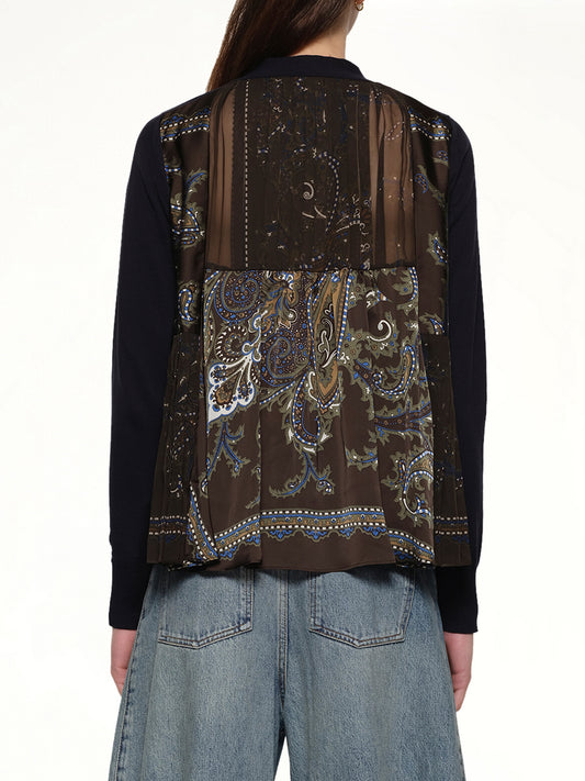 Paisley Print x Cotton Knit Cardigan in Brown/Khaki