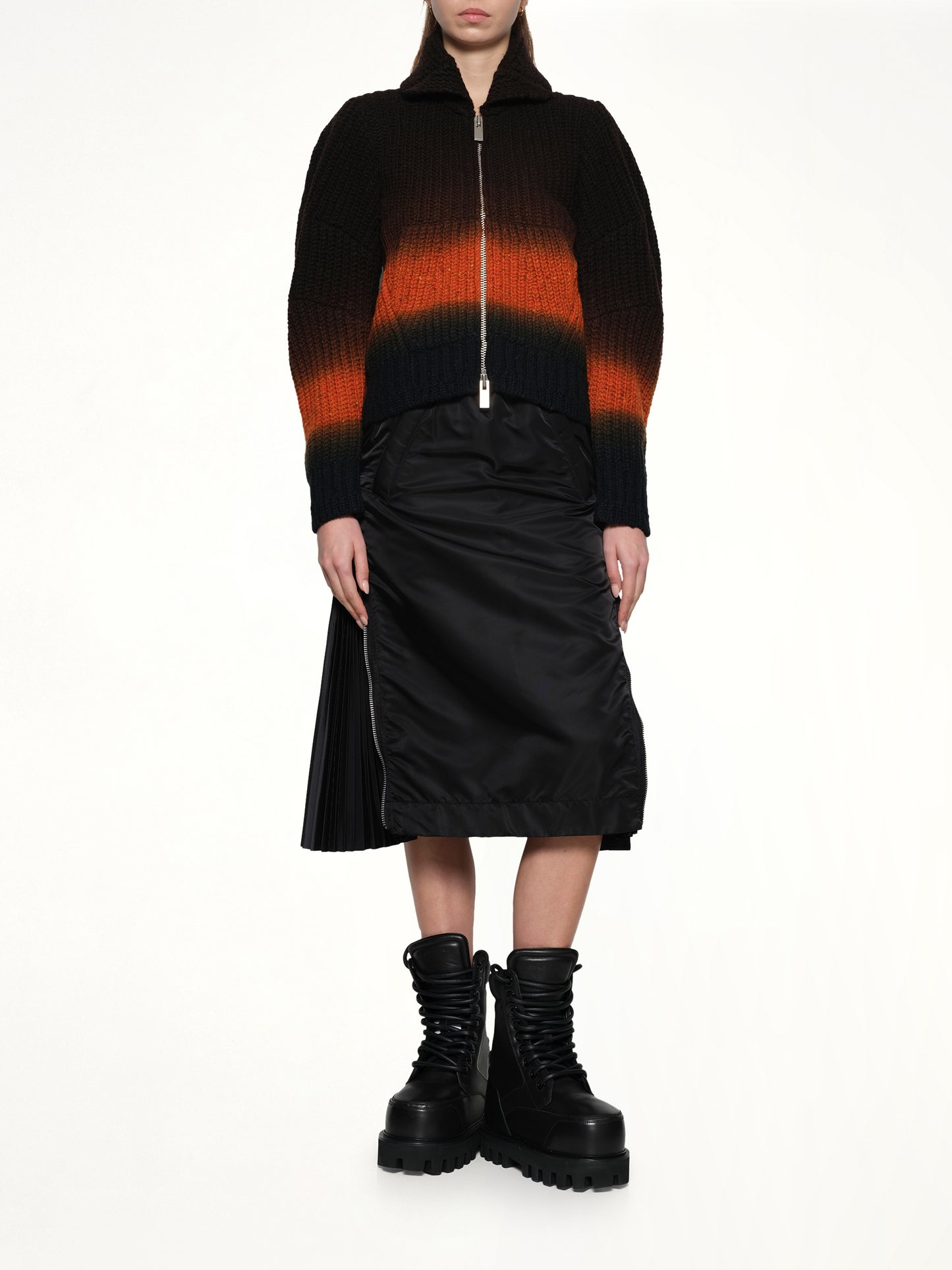 Garment Dye Wool Knit Blouson in Brown