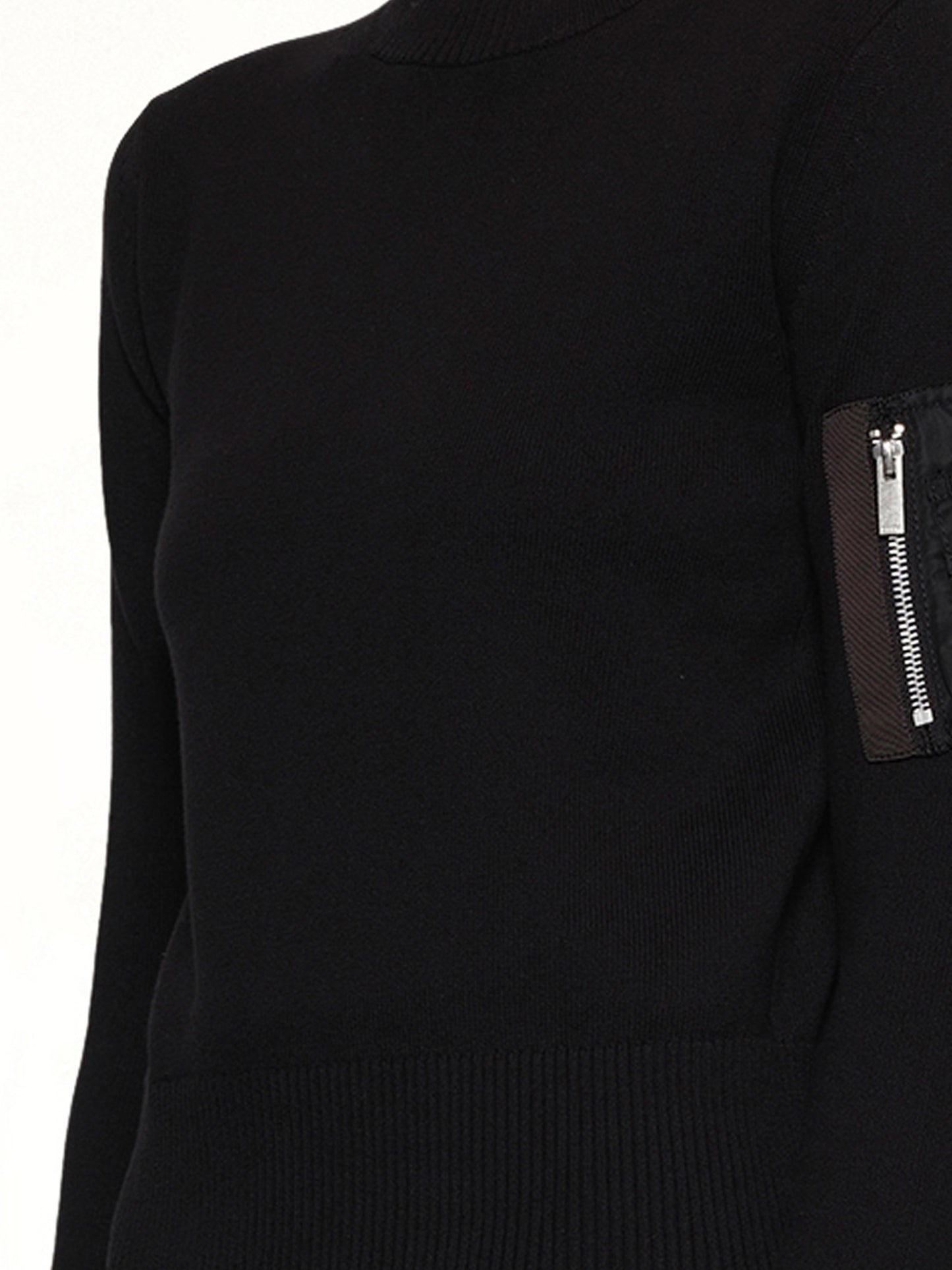 Nylon Twill x Cotton Knit Pullover in Black