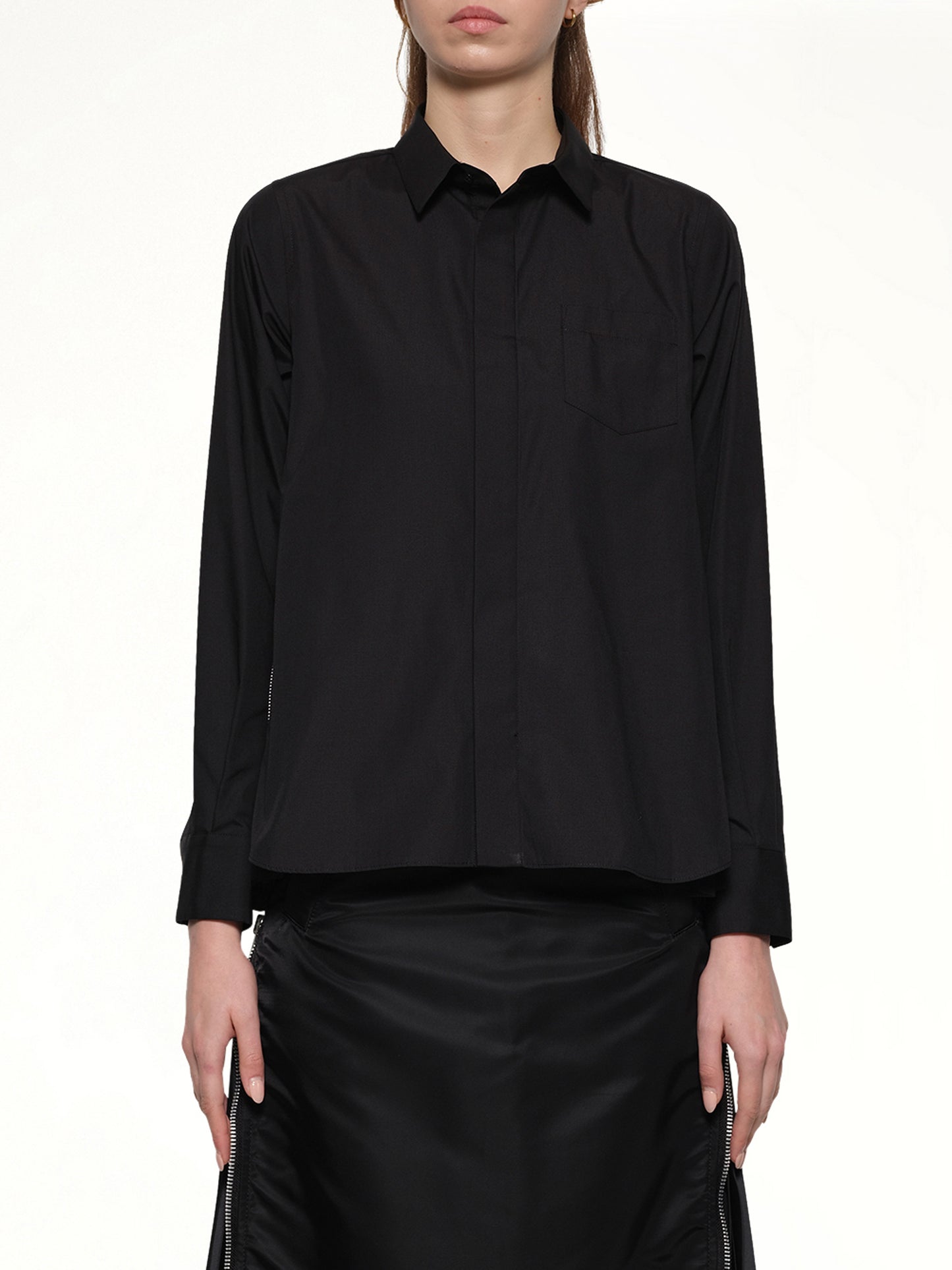 Poplin x Chiffon Shirt in Black