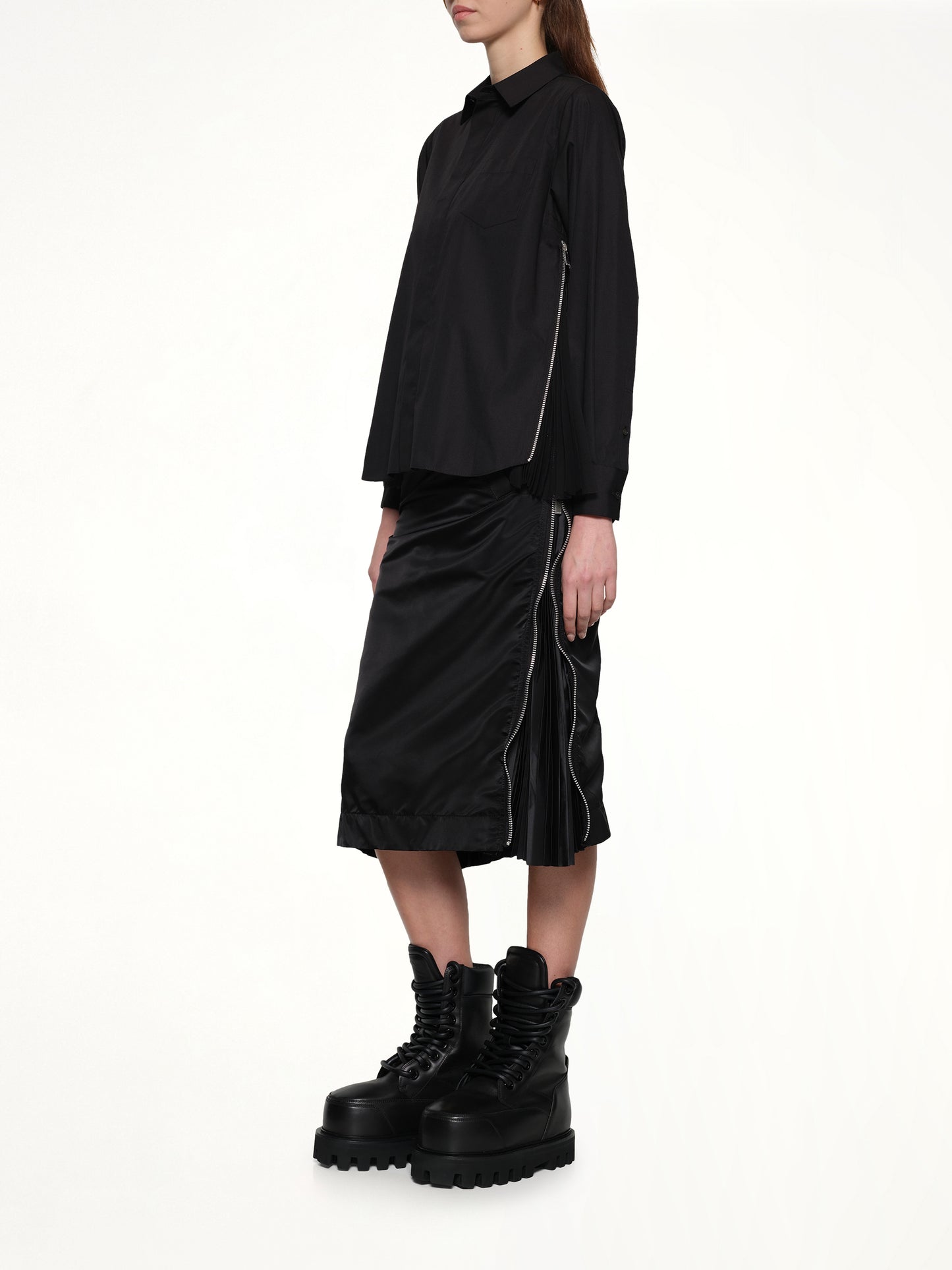 Poplin x Chiffon Shirt in Black